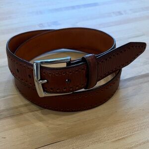 Johnston & Murphy Brown Leather Dress Belt with Silver Buckle Premium Quality